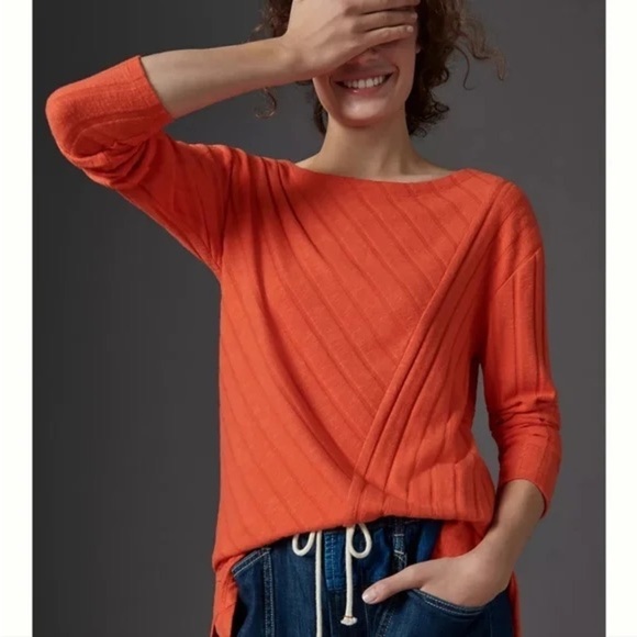 Anthropologie Maeve Divine Orange Ribbed Tunic Too size Medium - Picture 1 of 5